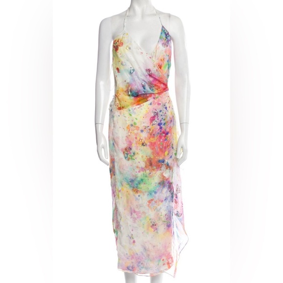 Ralph Lauren Collection Purple Label Midi Dress Silk Embroidered Floral Cocktail - Picture 7 of 9